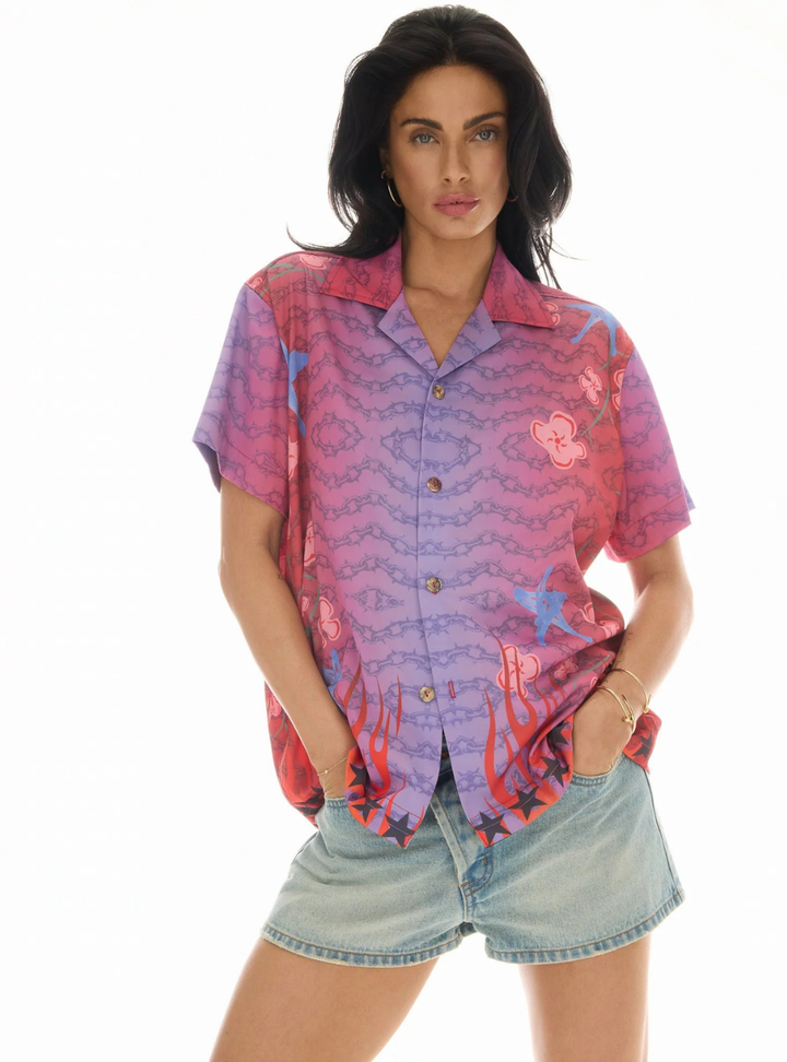 Chained Peace Bamboo Camp Shirt - Pink