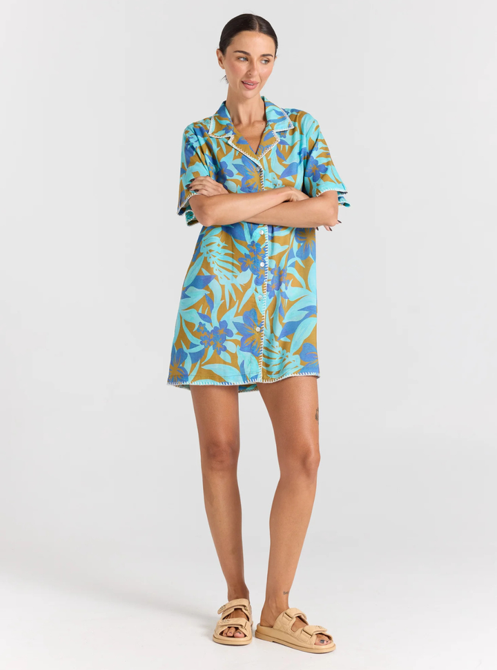 Kealani 100% Linen Shirt Dress - Caribou
