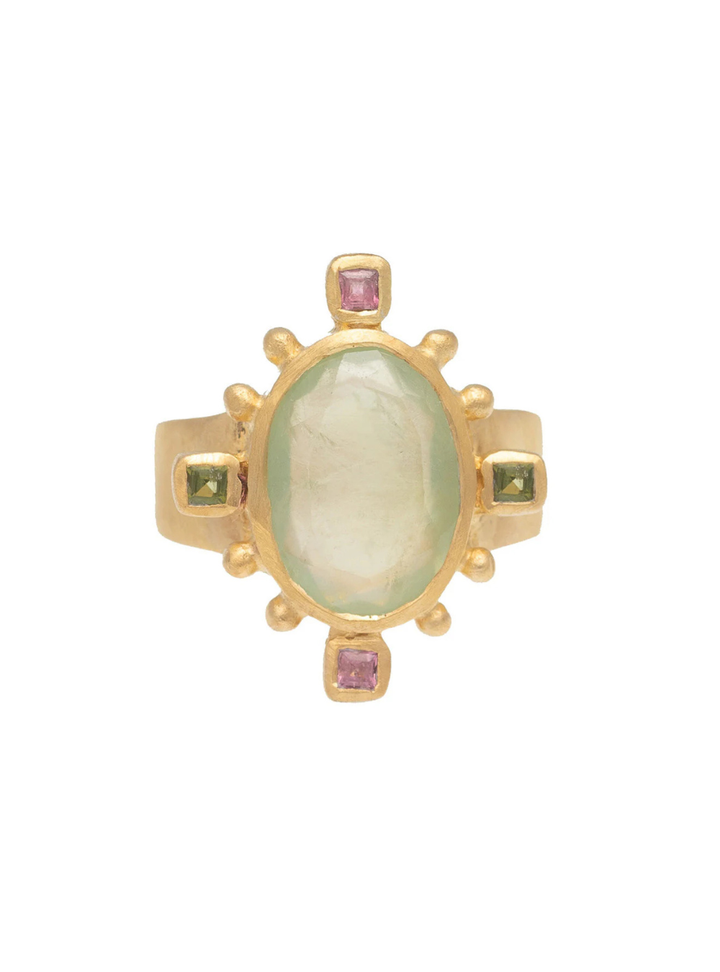 Rambagh Ring - Prehnite and Tourmaline