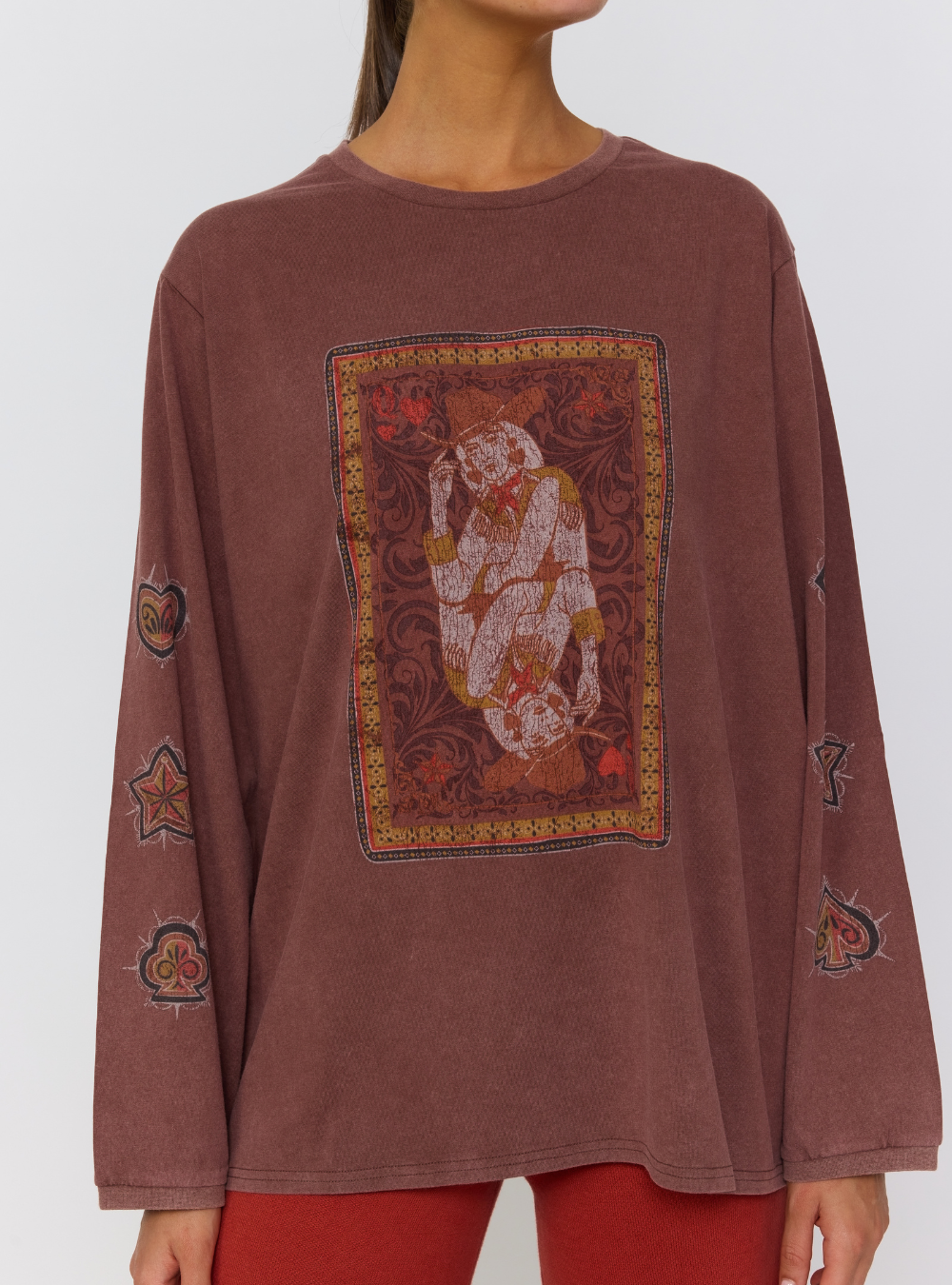 Queen of Hearts Long Sleeve Tee - Walnut