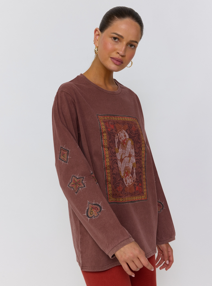 Queen of Hearts Long Sleeve Tee - Walnut