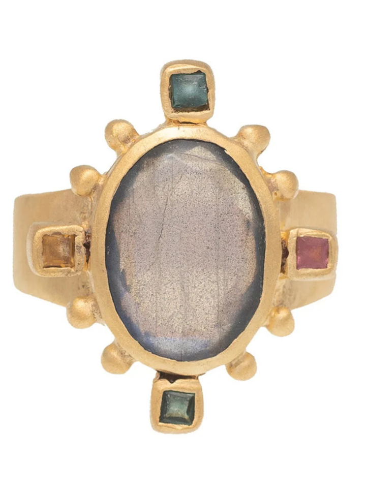 Rambagh Ring - Labradorite and Tourmaline