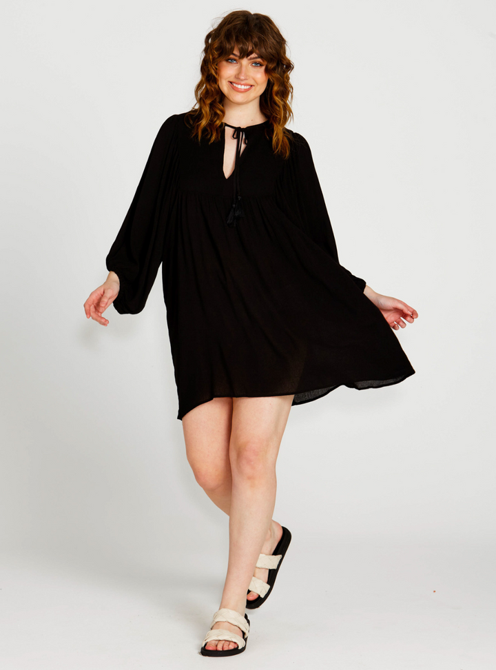 Rava Boho Mini Dress - Black