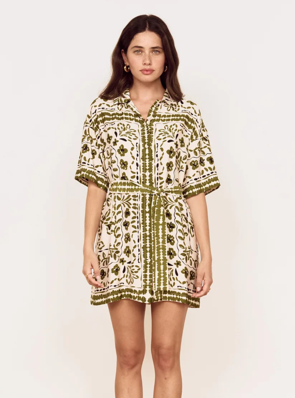 Remi Shirt Dress - Olive Paisley