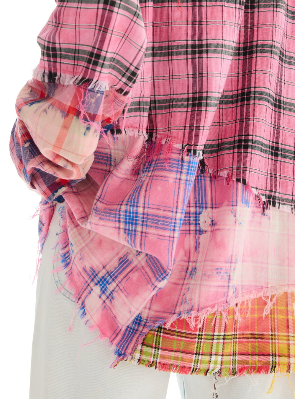 Half And Half Reworked Flannel Shirt - Pink