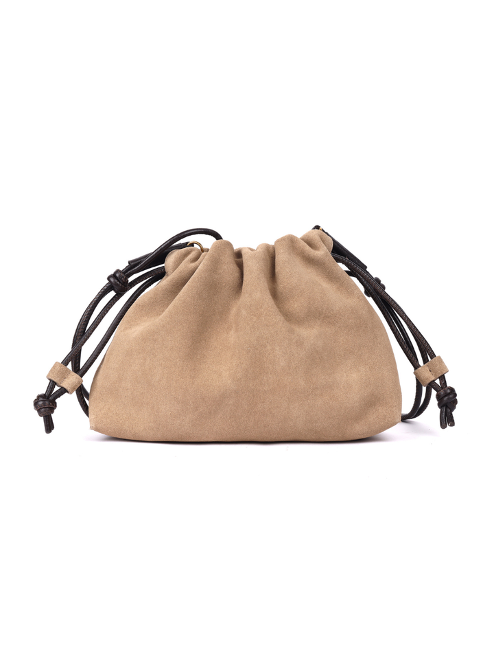Gracie Suede Drawstring Bag - Taupe