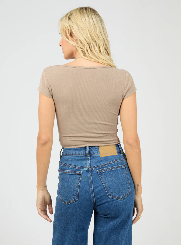 Washed Rib Scoop Neck Tee - Stone