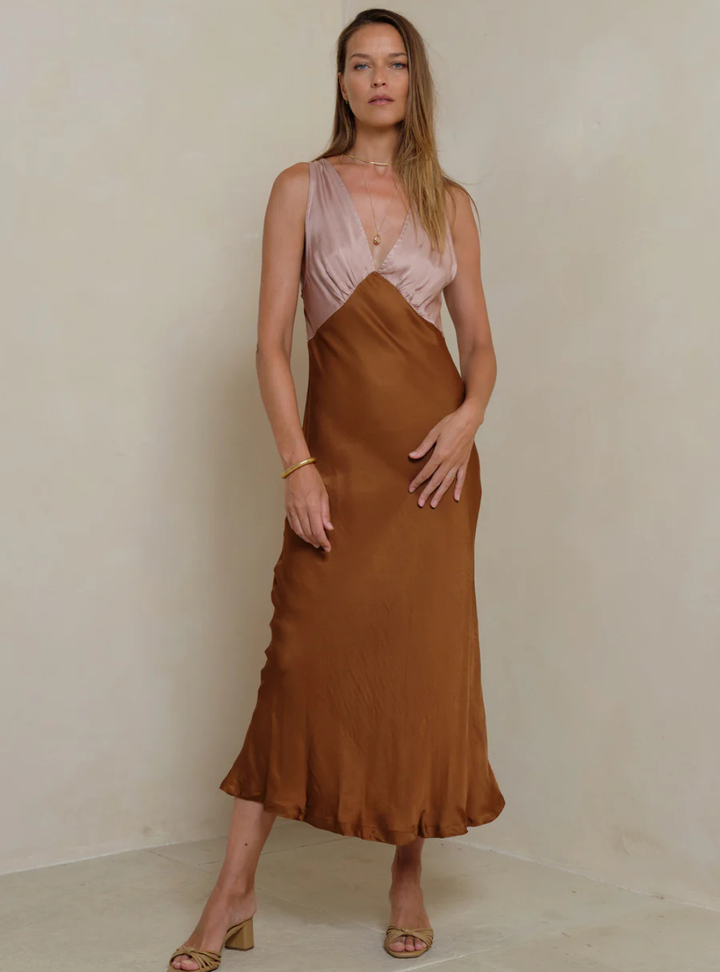 Zanita Patchwork Dress - Rust/Rose