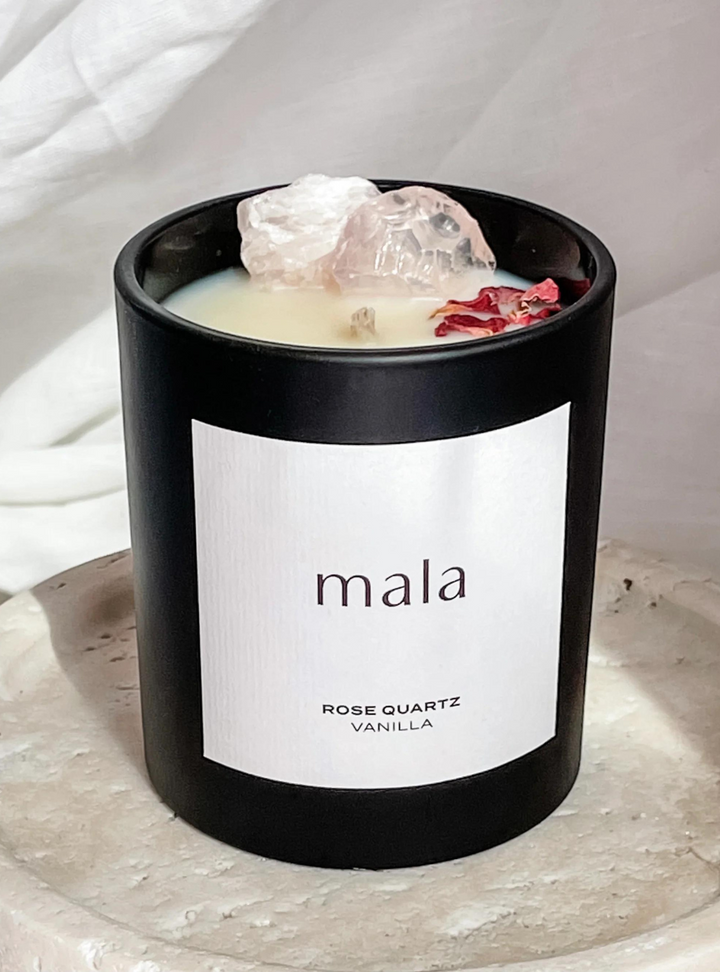 Crystal Infused Rose Quartz Candle - Vanilla