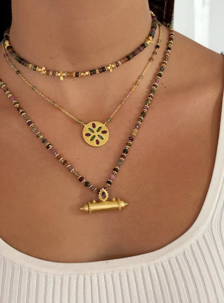 Amrapali Pink & Green Tourmaline flower necklace