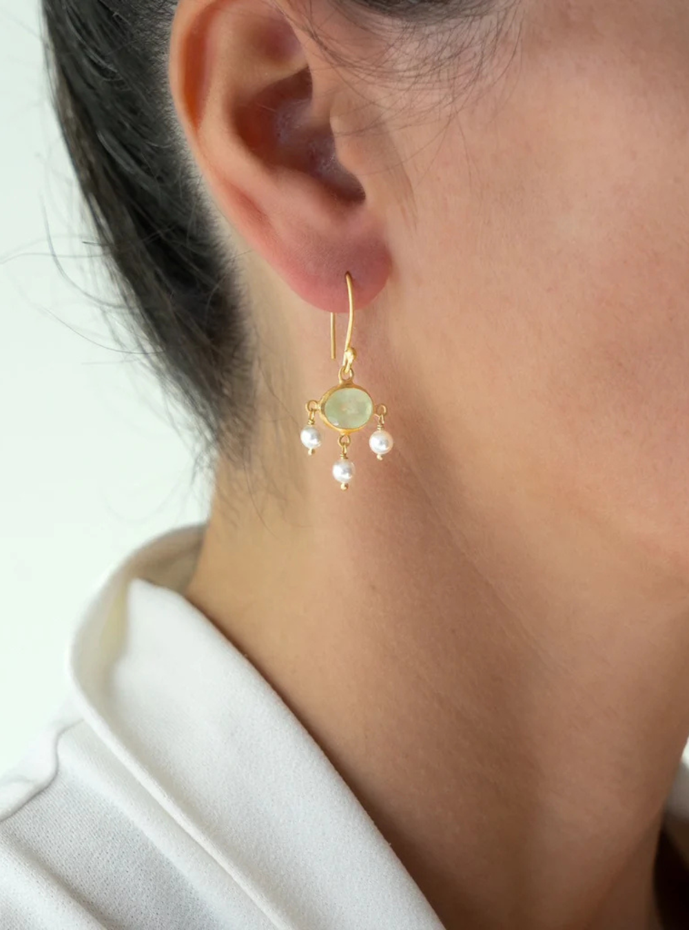 Bapu Earrings - Prehnite and Pearl