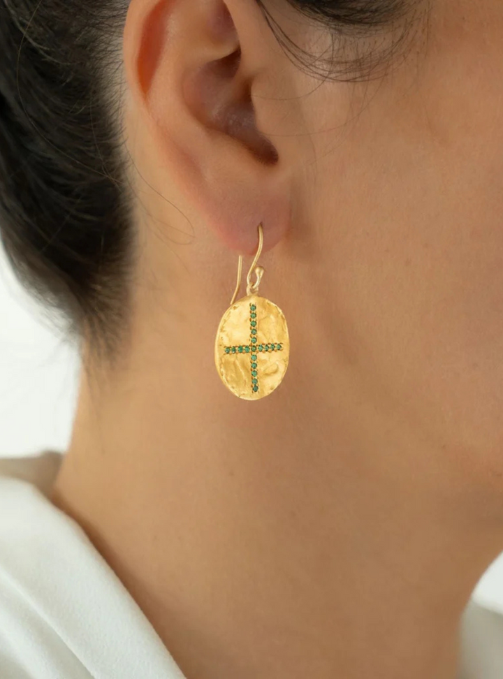 Green Zirconia Cross Earrings