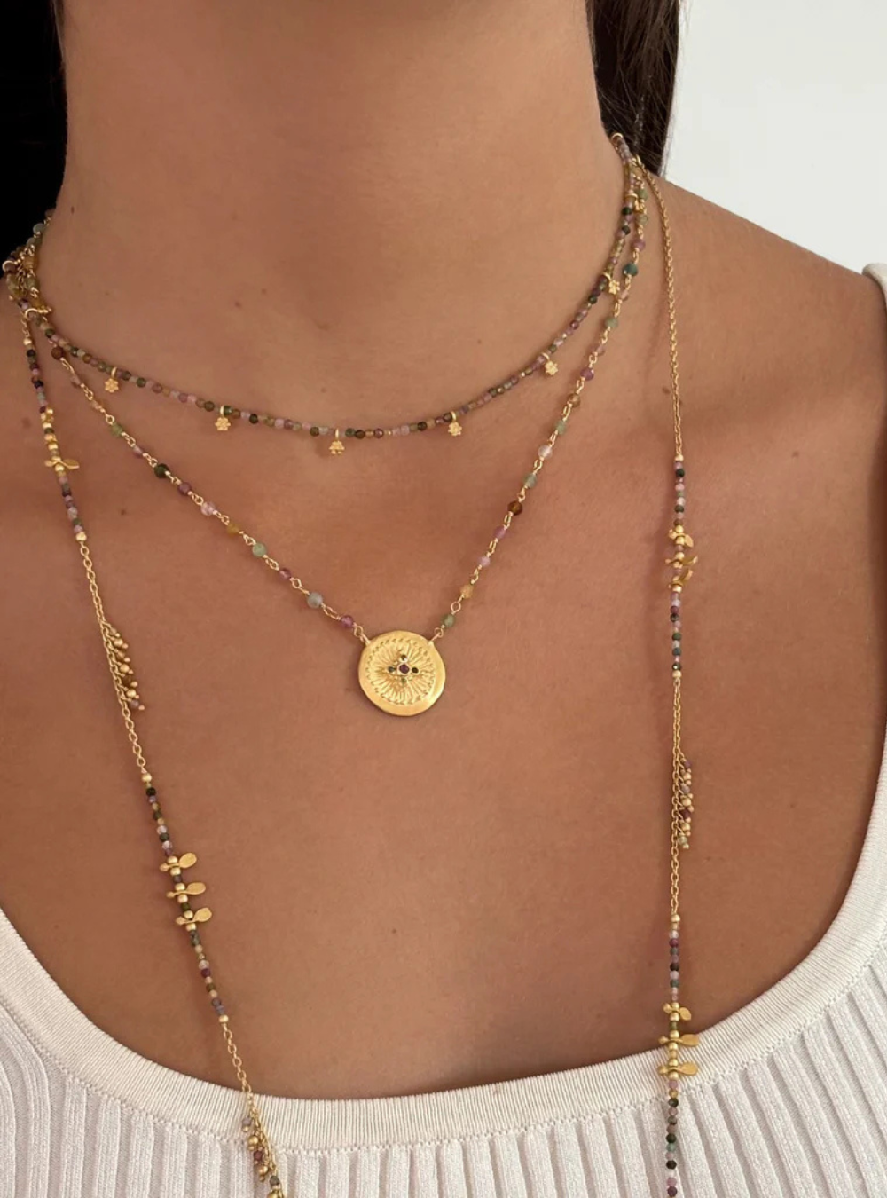 Haveli Multi Tourmaline Pendant With Tourmaline Chain