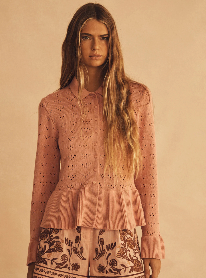 Alba Senese Crochet Ruffle Cardigan