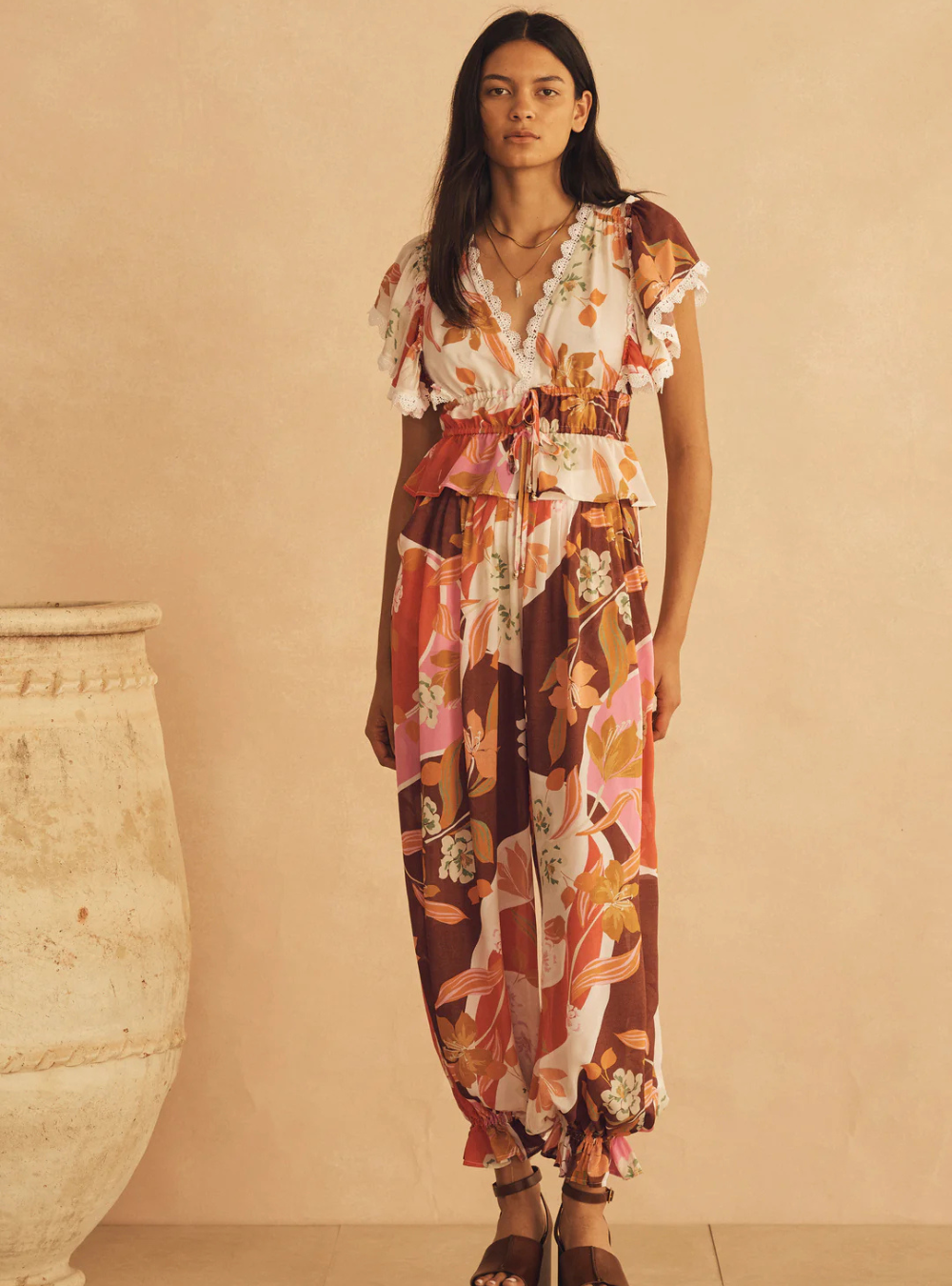 Lucca Silk Ruffle Sleeve Drawstring Top