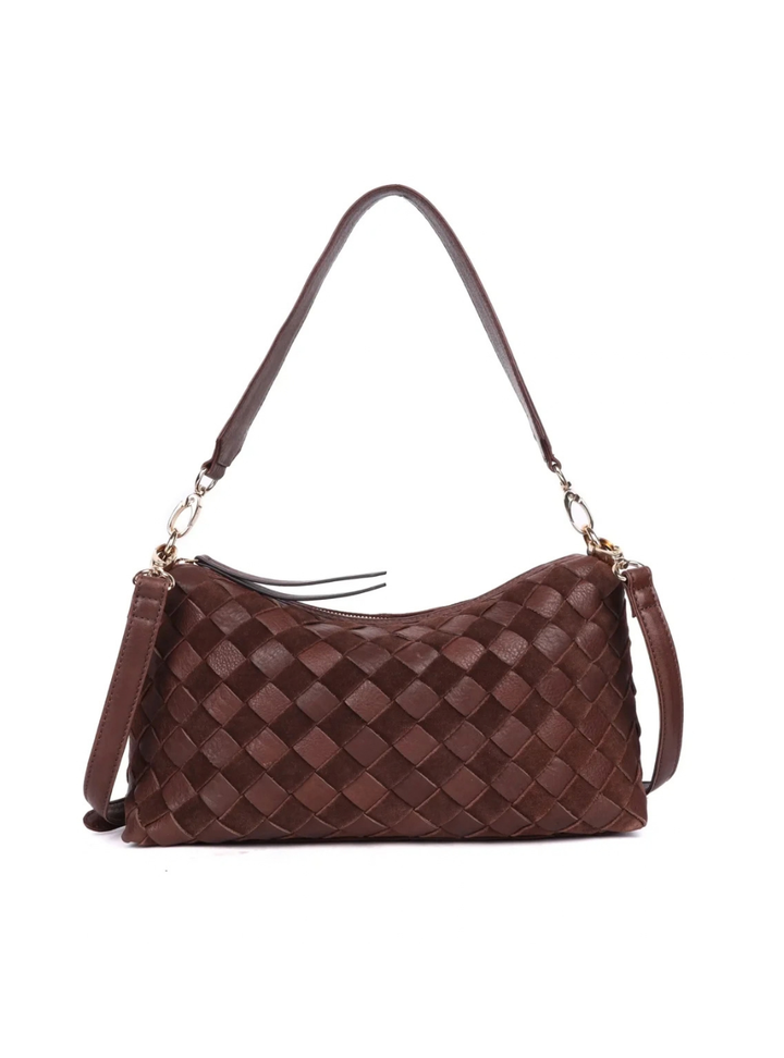 Cleo Woven Suede Small Bag - Brown