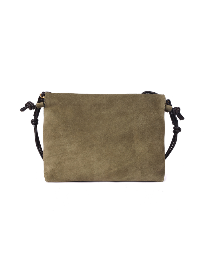 Gracie Suede Drawstring Bag - Dark Olive
