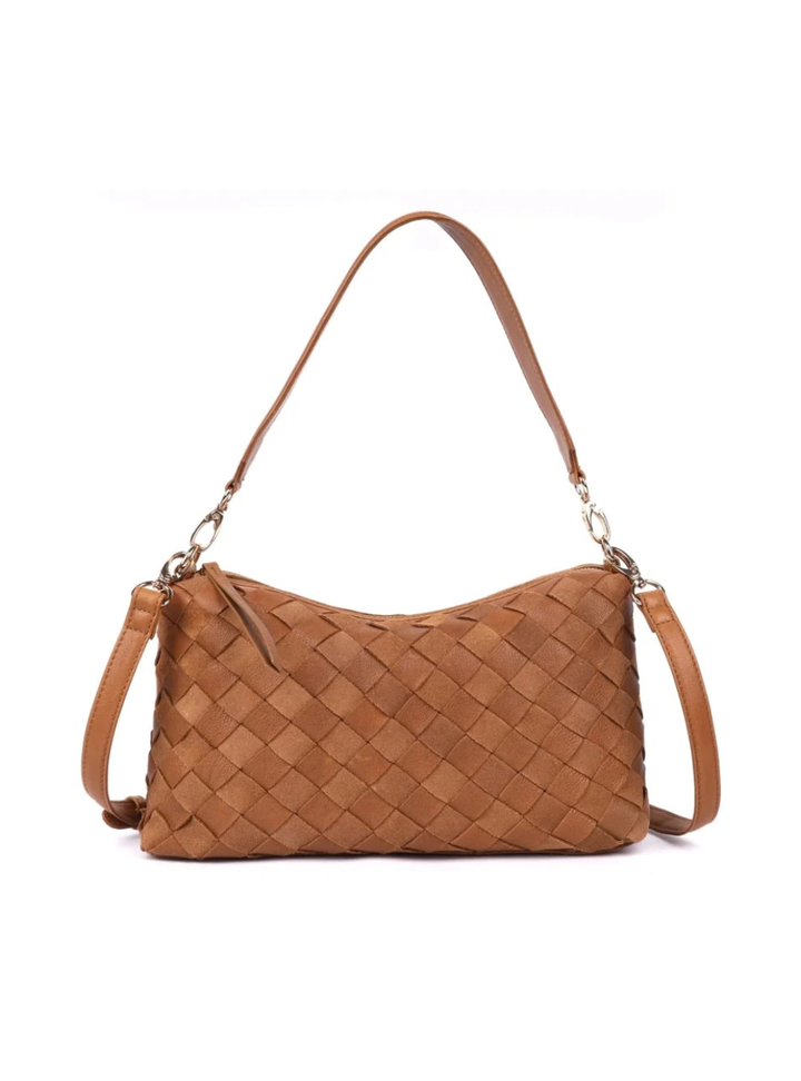 Cleo Woven Suede Small Bag - Caramel