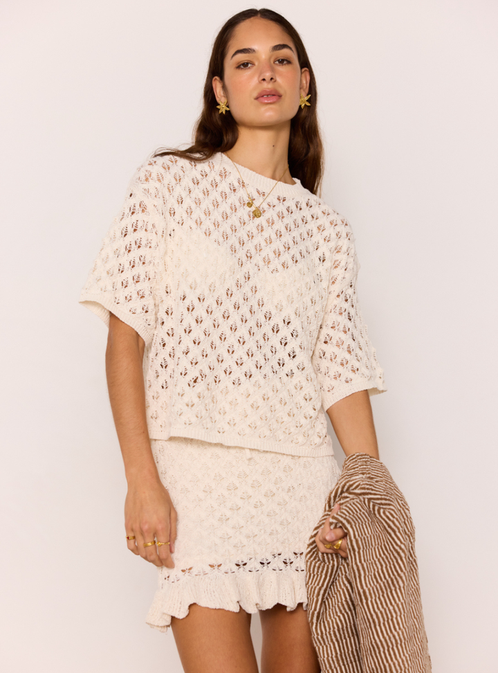 Sabine Pointelle Top - Ivory