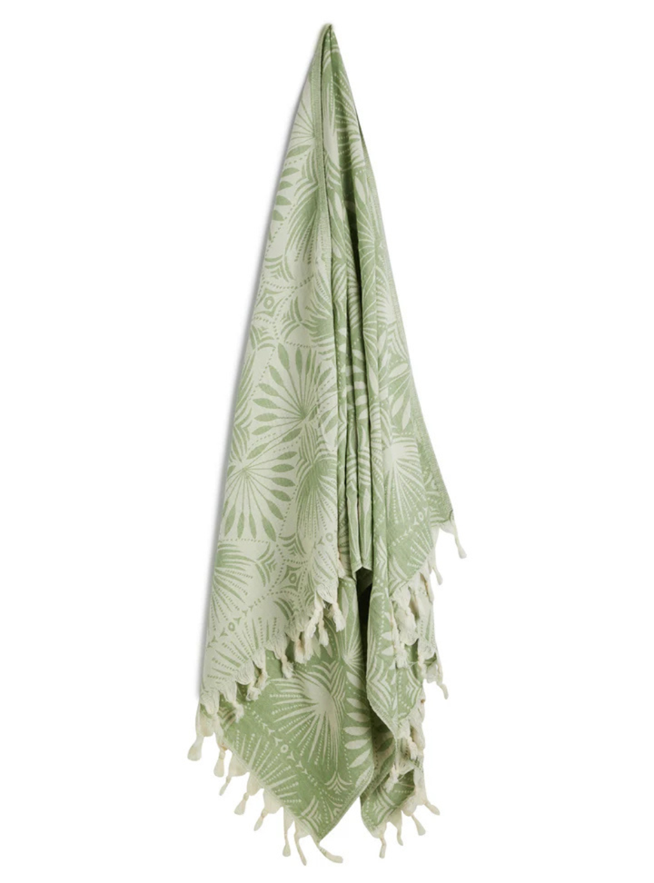 Frond Pattern Turkish Towel - Olive Green