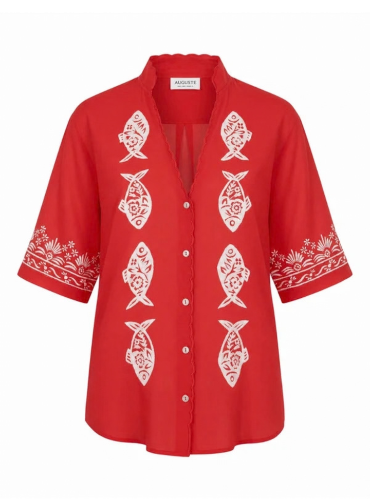Sardine Embroidered Blouse - Red