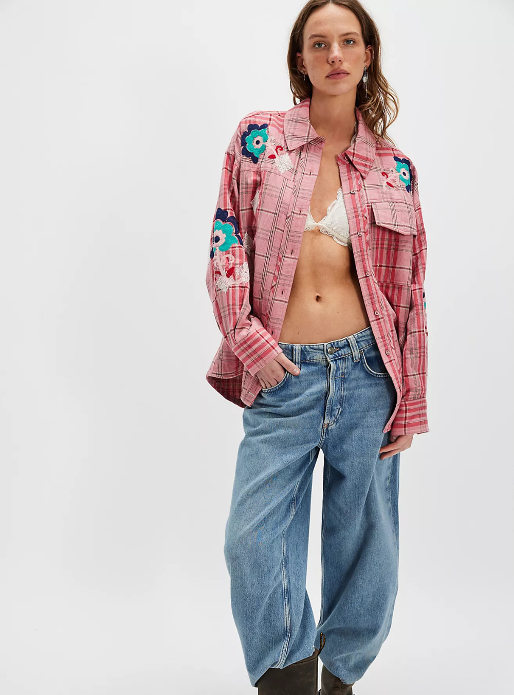 Embroidered Sashiko Shirt - Pink Combo