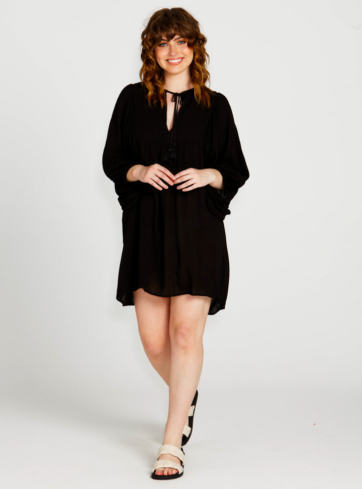 Rava Boho Mini Dress - Black