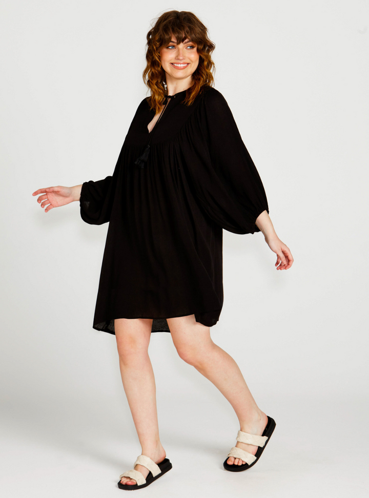 Rava Boho Mini Dress - Black