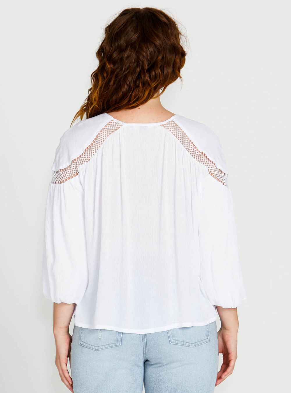 Rava Boho 3/4 Sleeve Top - White