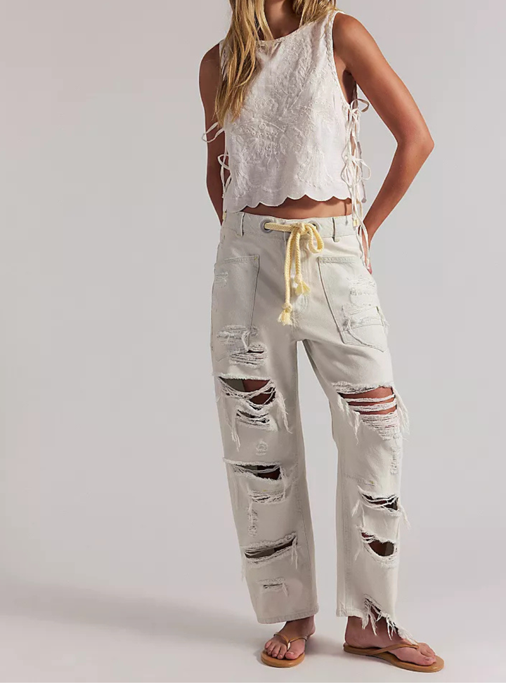 Moxie Pull-On Barrel Jeans - Sea Mist