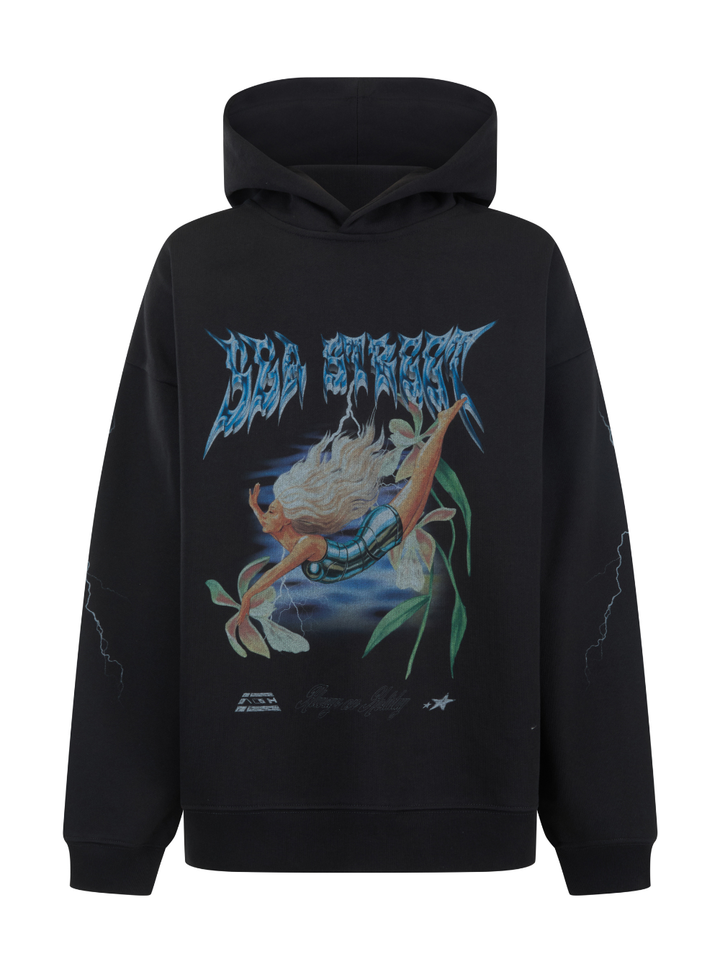 Metallic Diver Oversized Hoody - Washed Black