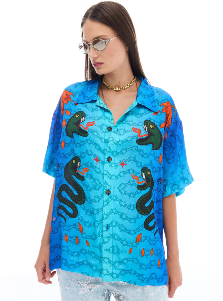 Snake Chain Oversized Shirt - Blue