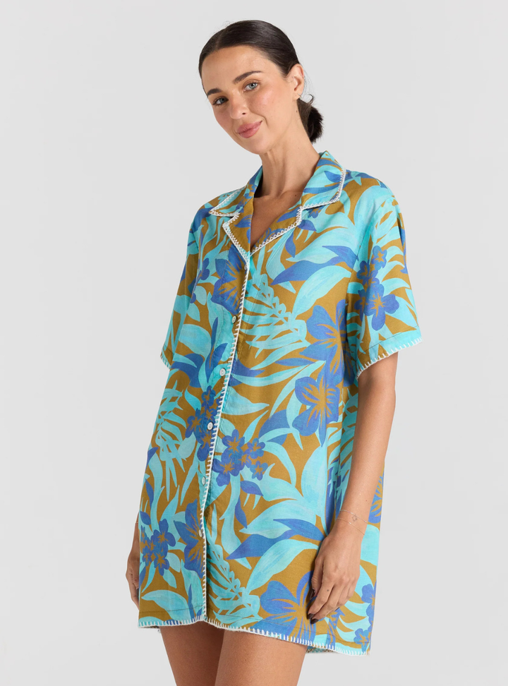 Kealani 100% Linen Shirt Dress - Caribou