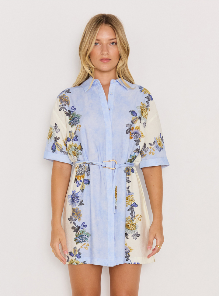 Lucia Shirt Dress - Blue & Cream Floral