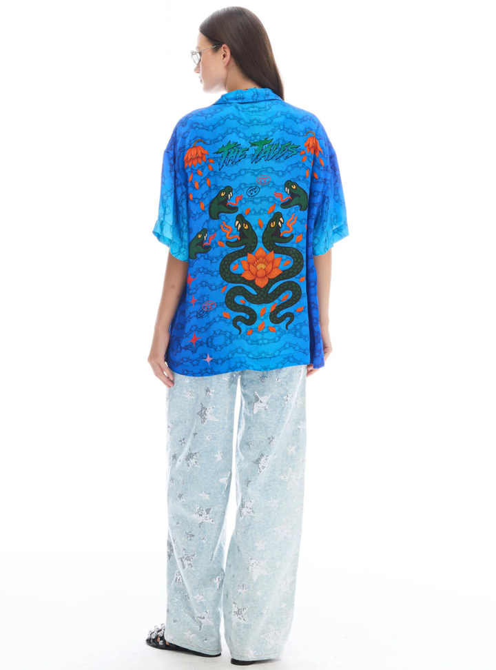 Snake Chain Oversized Shirt - Blue