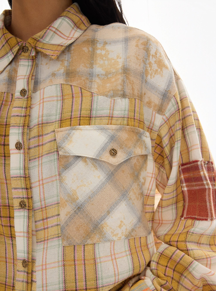 Patched Up Yellow Flannel Western Shirt - Yellow