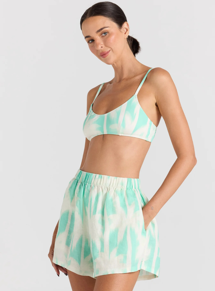 Palms 100% Linen Slit Short - Mint