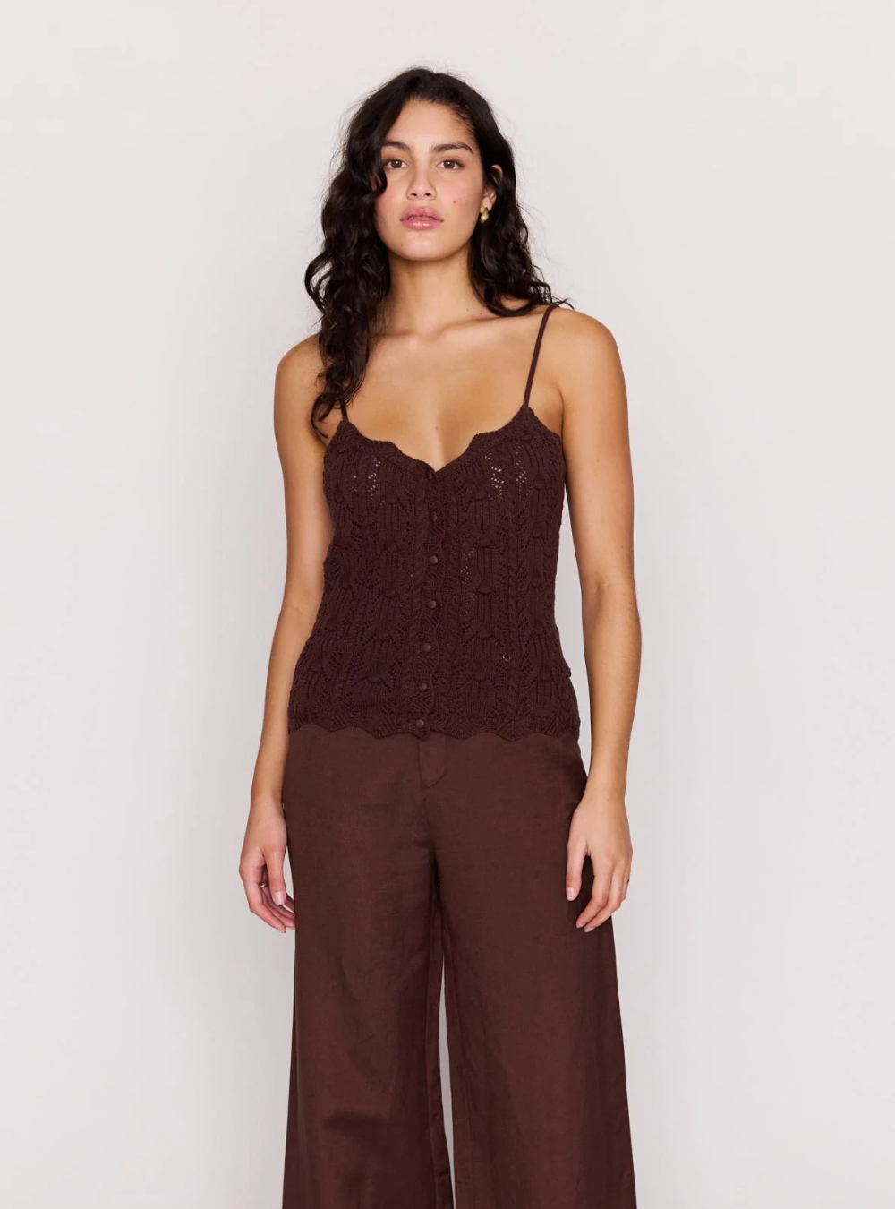 Sienna Pointelle Knit Cami - Chocolate