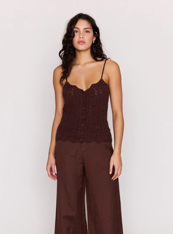 Sienna Pointelle Knit Cami - Chocolate
