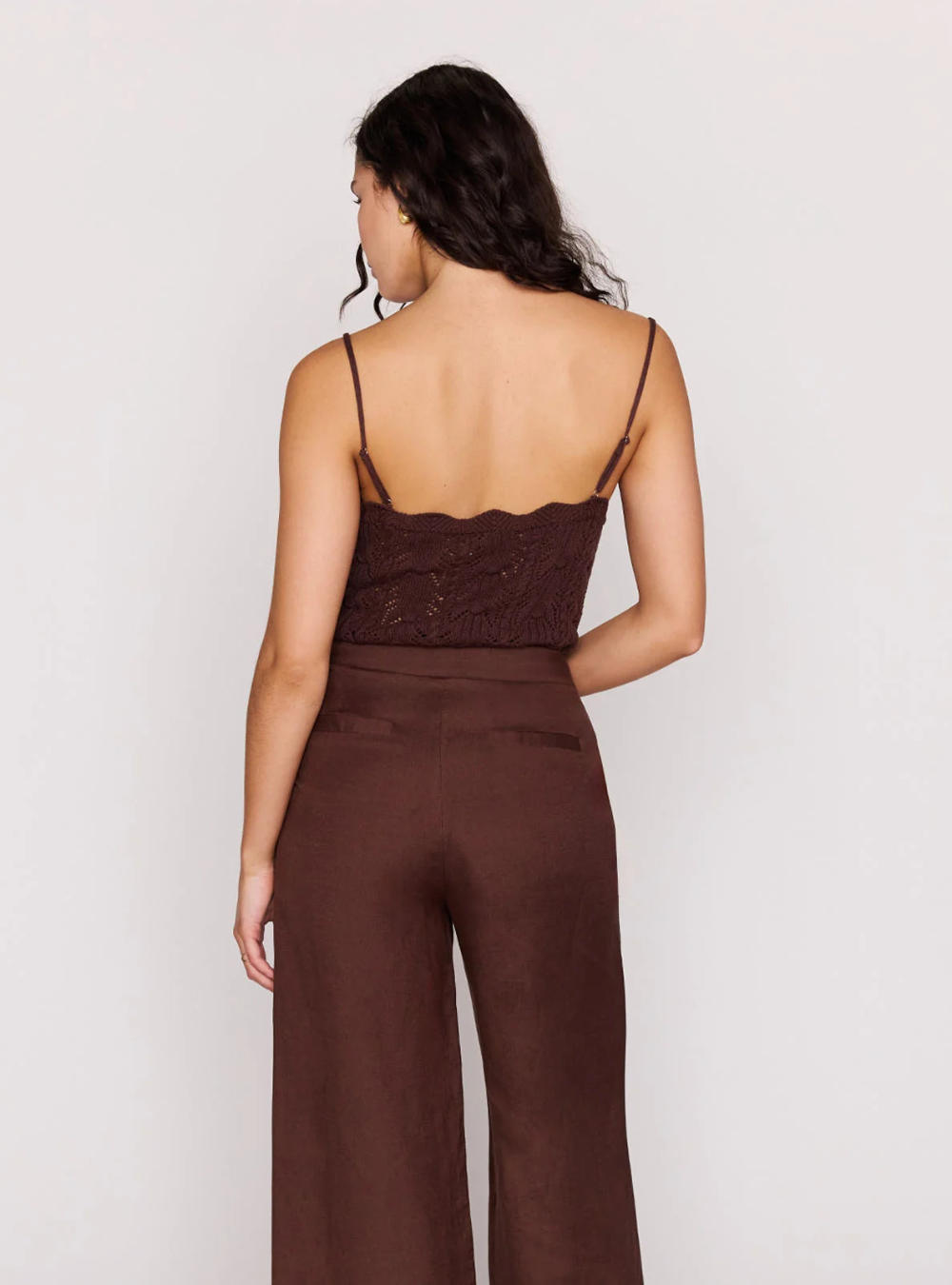 Sienna Pointelle Knit Cami - Chocolate
