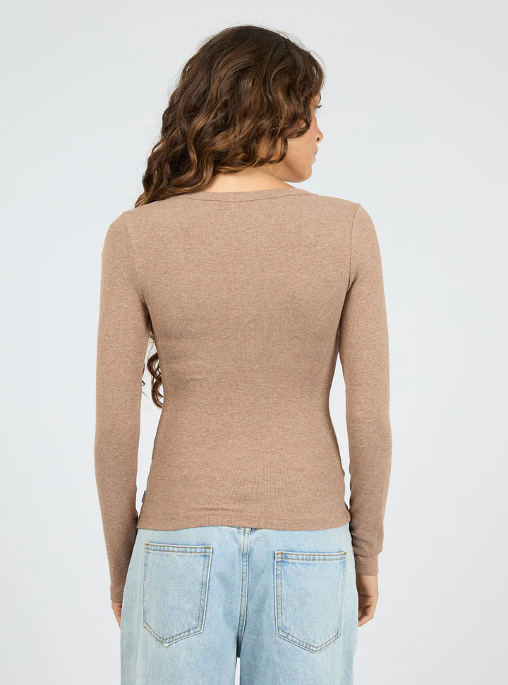 Sia Rib Long Sleeve Top - Brown
