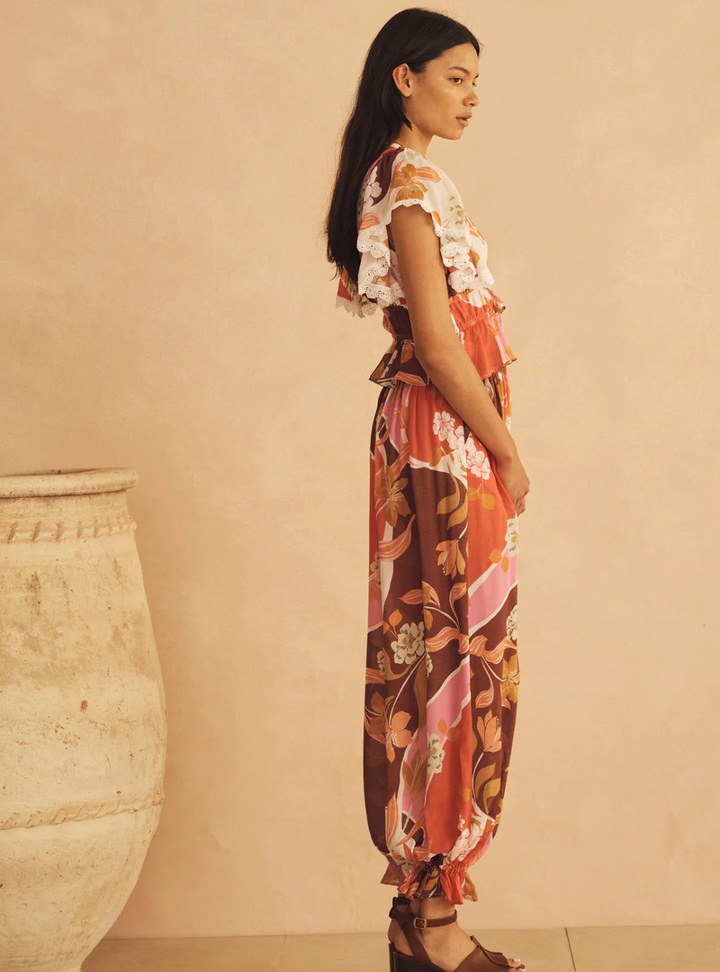 Lucca Silk Ruffle Sleeve Drawstring Top