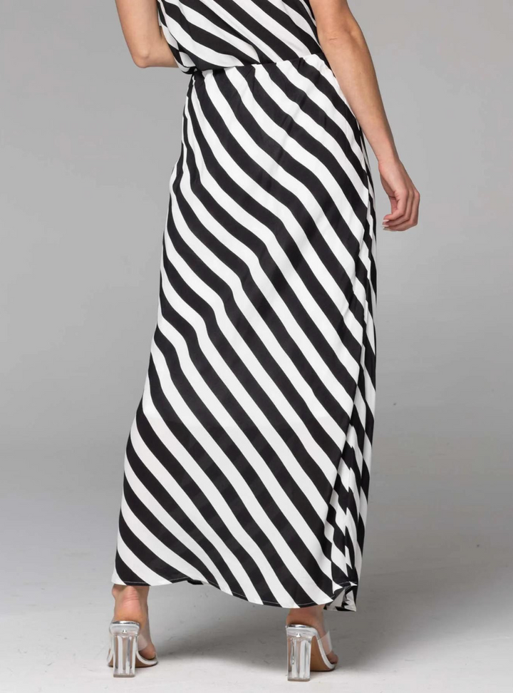 Wonderland Bias Cut Skirt - Black White Stripe