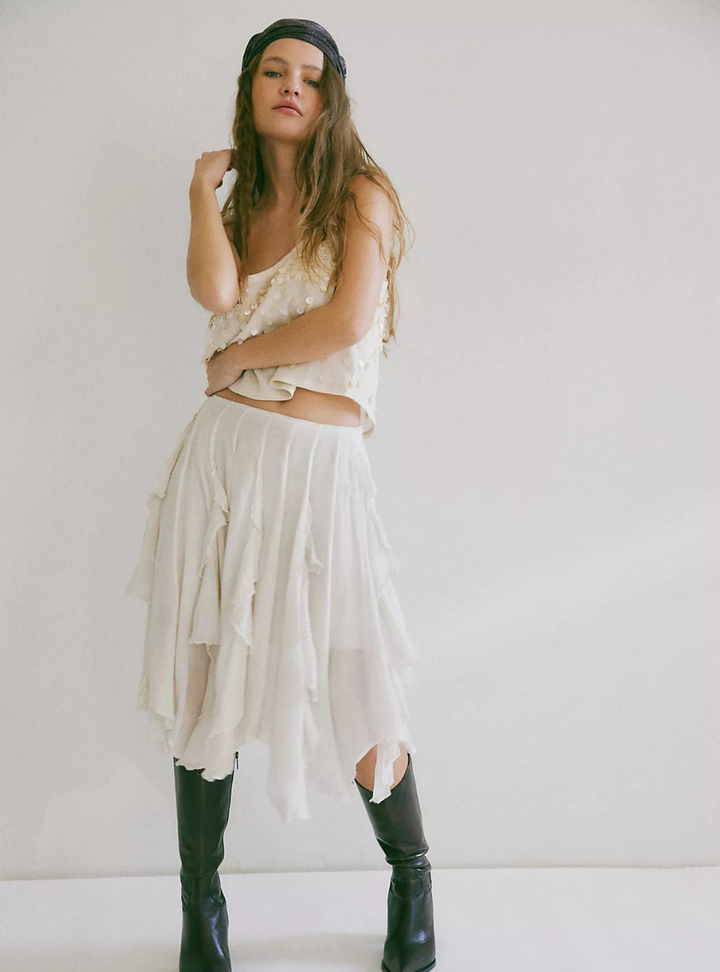 Susanna Knee-Length Midi Skirt - White Alyssum
