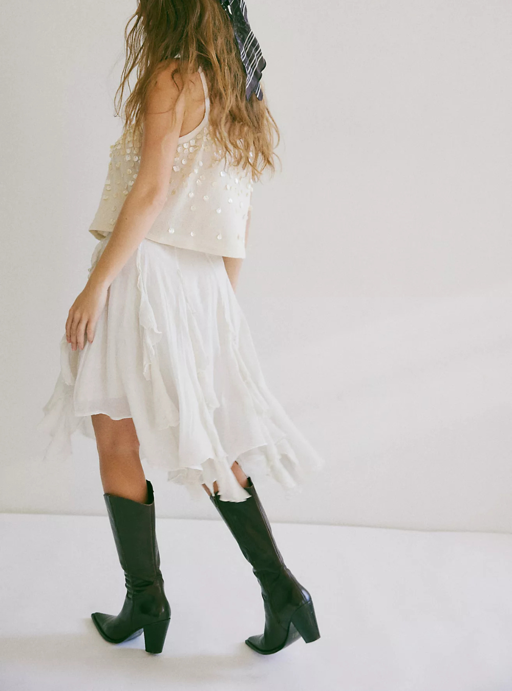 Susanna Knee-Length Midi Skirt - White Alyssum