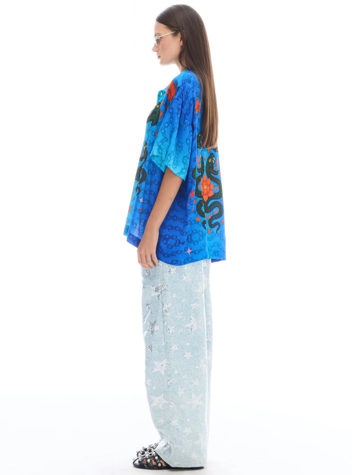 Snake Chain Oversized Shirt - Blue