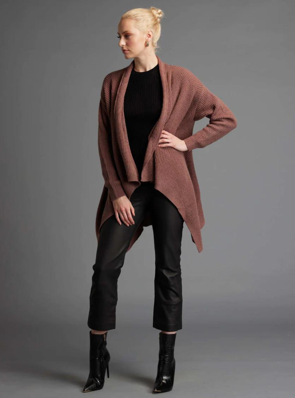 Someday Waterfall Knit Cardi Rose Taupe