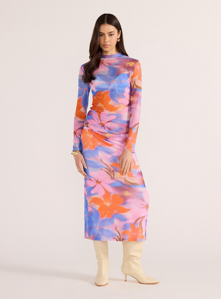 Sommer Mesh Skivvy Top - Blurred Floral