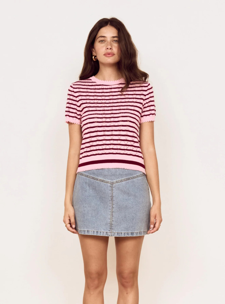 Calla Knit Tee - Rose/pink stripe