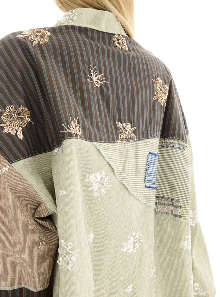 Embellished Stripe Patchwork Shirt